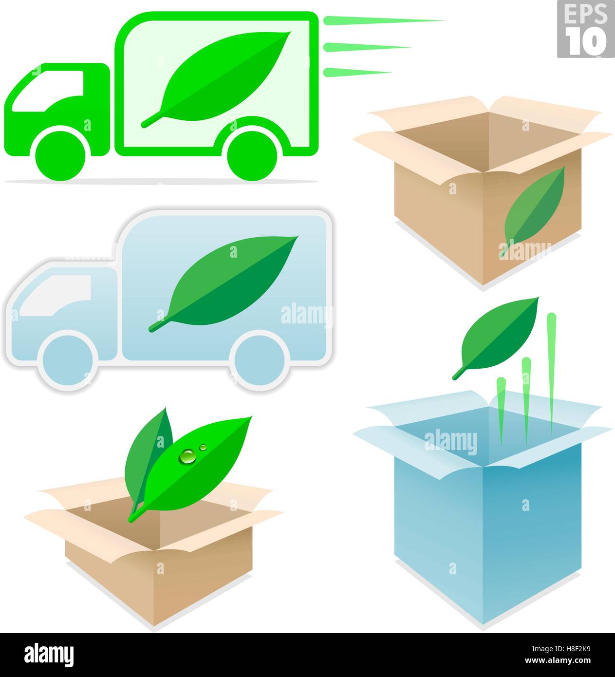 Les camions de livraison et des boîtes en carton écologique, livraison rapide Illustration de Vecteur