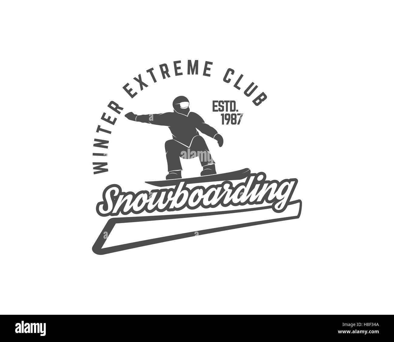 Snowboard logo, modèle d'étiquette. Badge club extrême de l'hiver