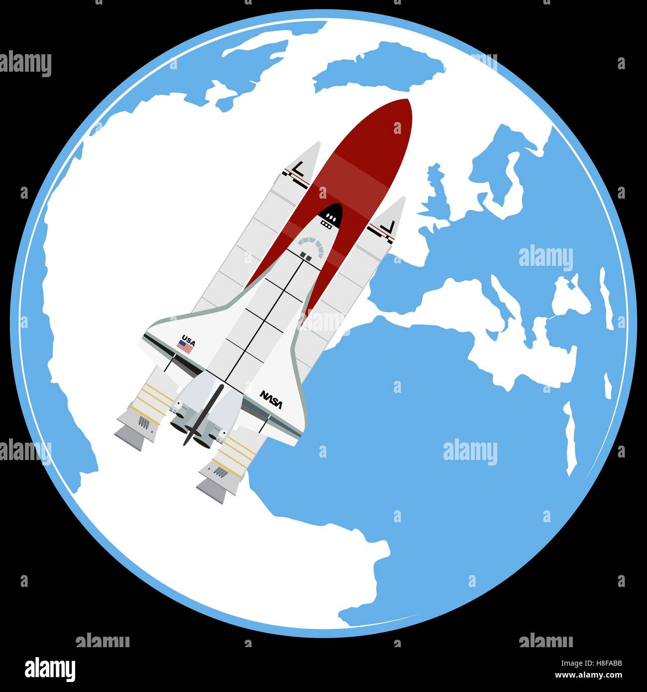 Système multi-usage aéronautique "Navette spatiale". Dans le contexte de la planète Terre. L'illustration sur fond blanc Banque D'Images