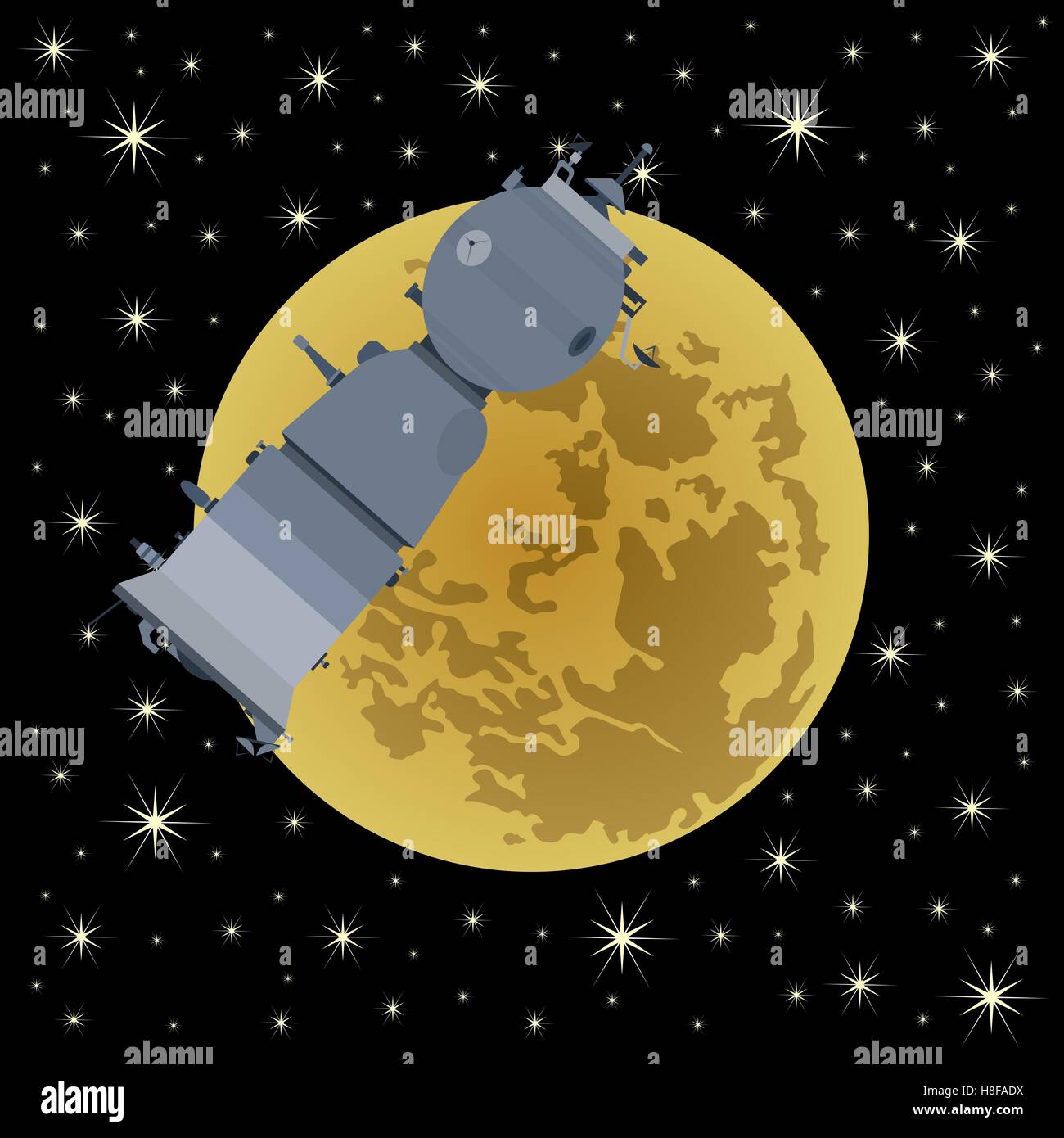 Les satellites spatiaux en orbite terrestre. Les satellites dans l'espace dans le contexte de la Lune. Banque D'Images