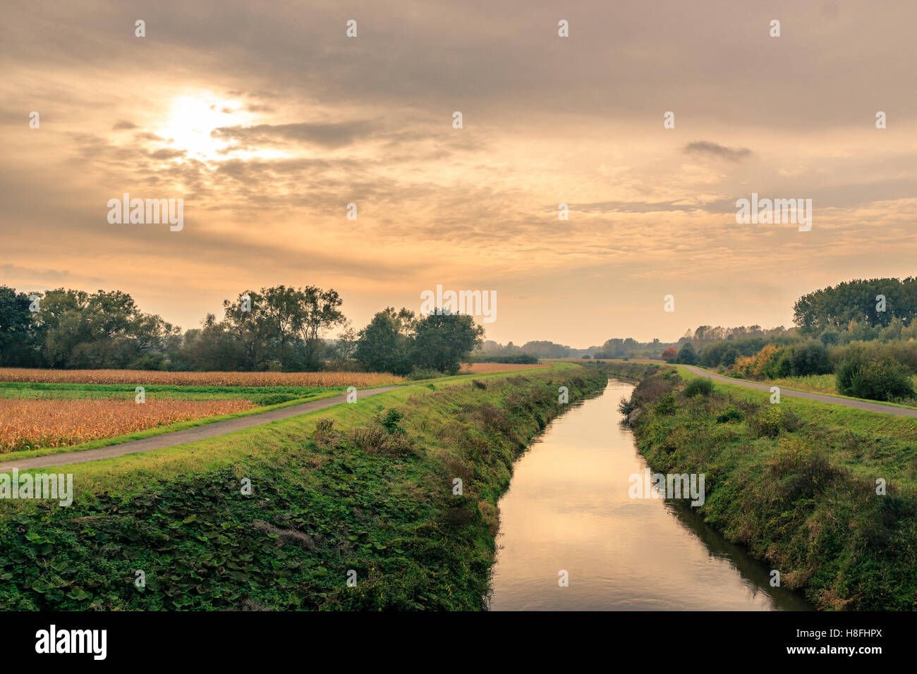 Des chemins de halage de la rivière entre dans la campagne Banque D'Images