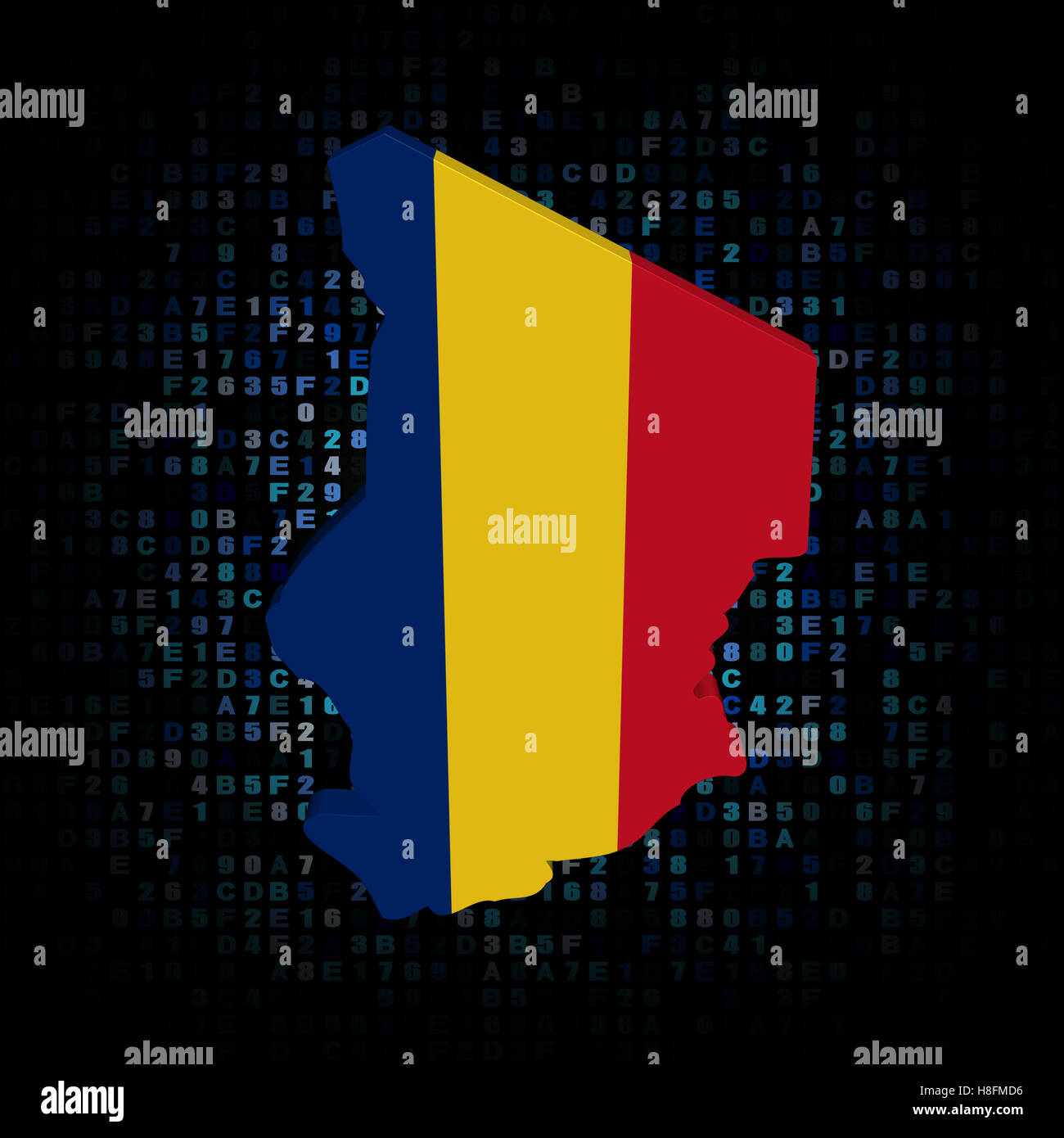 Carte du Tchad drapeau sur code hex illustration Banque D'Images