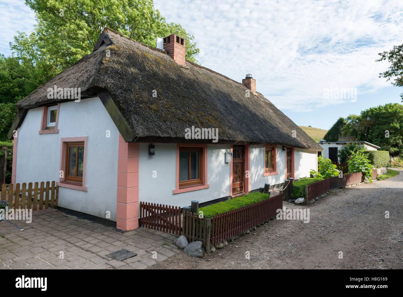 Putgarten, Vitt, Schleswig-Holstein, Allemagne, maison avec toit de chaume traditionnel Banque D'Images