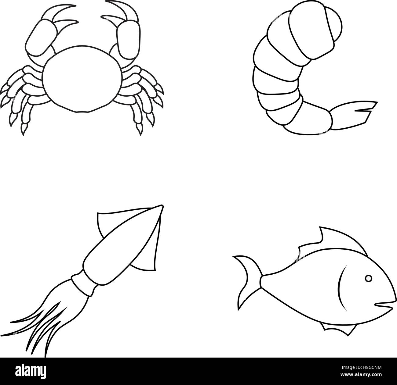 Quatre icônes de fruits de mer Illustration de Vecteur