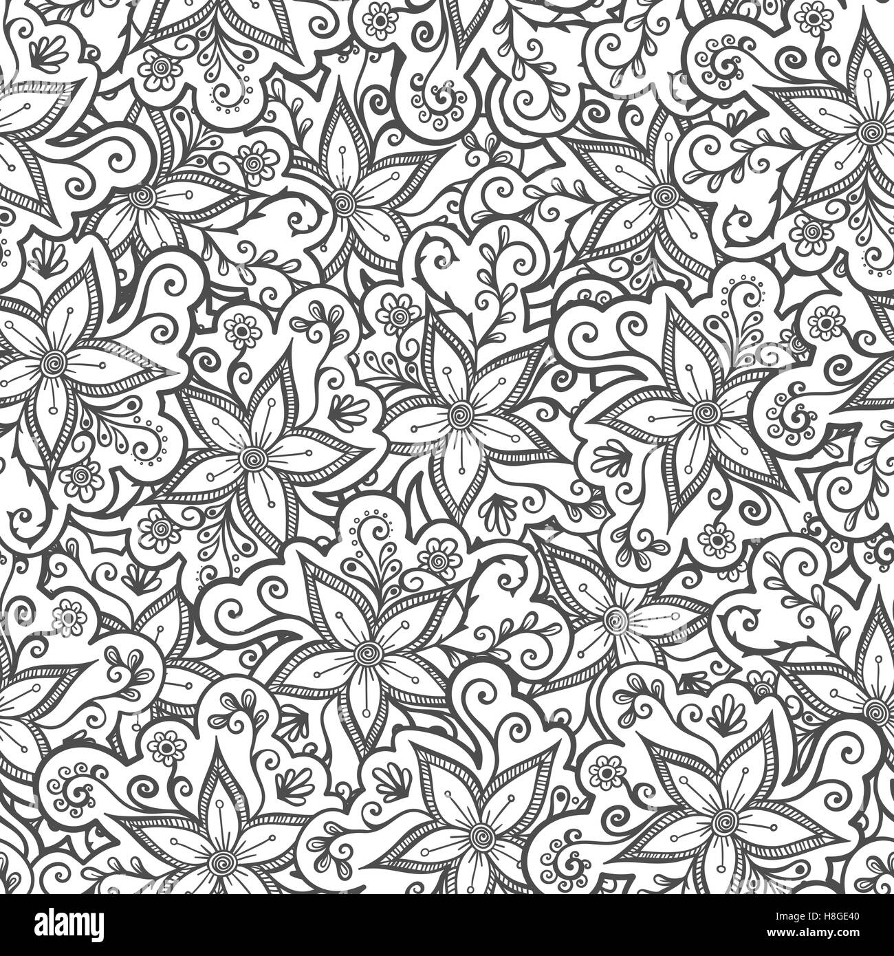 Modèle vectoriel continu doodled de fleurs. Thème nature fond vecteur sans fin. Abstract pattern floral dessiné à la main Illustration de Vecteur