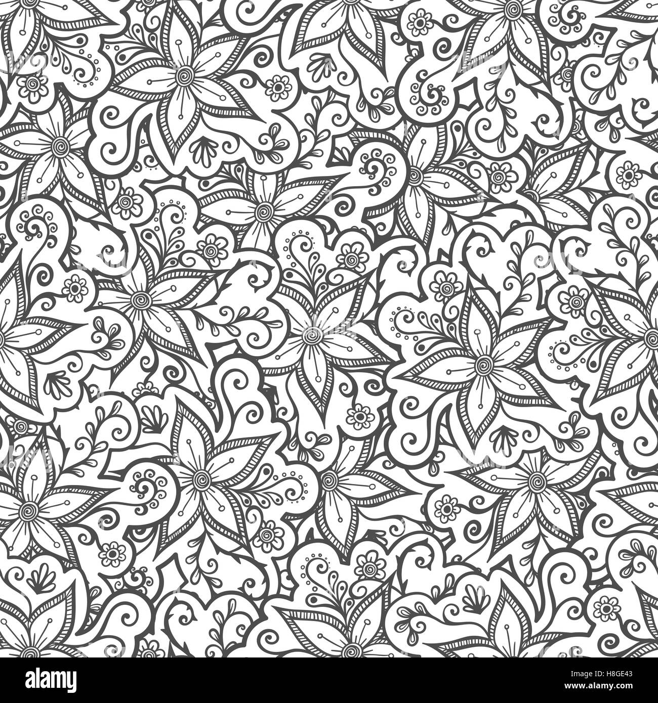 Modèle vectoriel continu doodled de fleurs. Thème nature fond vecteur sans fin. Abstract pattern floral dessiné à la main Illustration de Vecteur