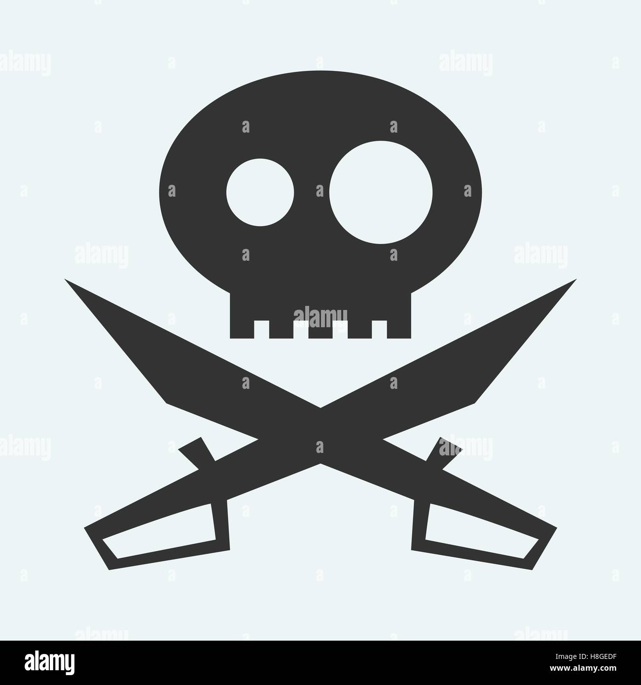 Icône de Jolly Roger symbole. Pirate, de l'obstruction, Corsair signe de sabres croisés ou des épées et du crâne. Emblème du vecteur Illustration de Vecteur