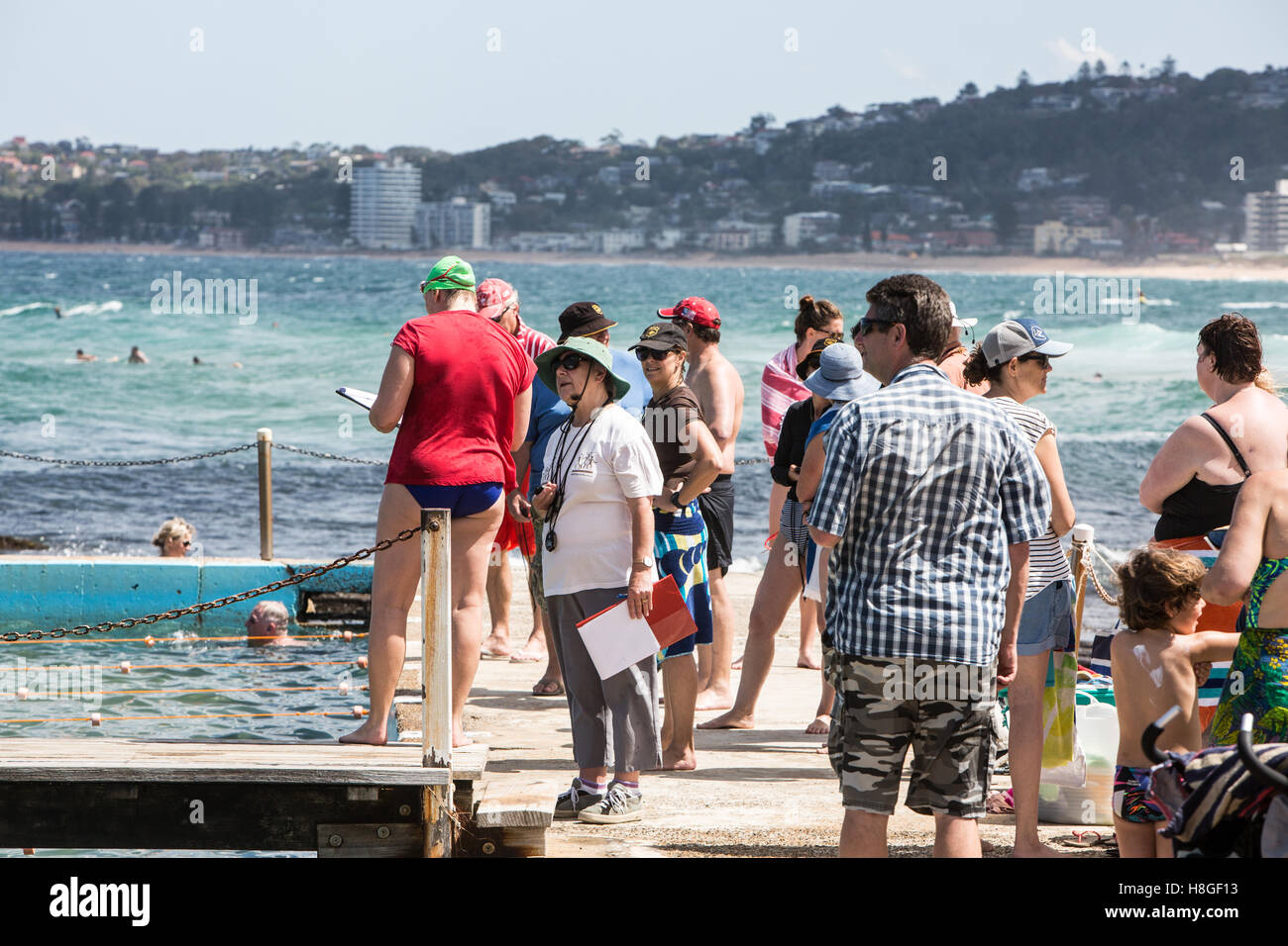 Narrabeen rockpool Swim Club, l'une des plages du nord avec lagoon et zone de réserve aquatique, Sydney, Australie Banque D'Images