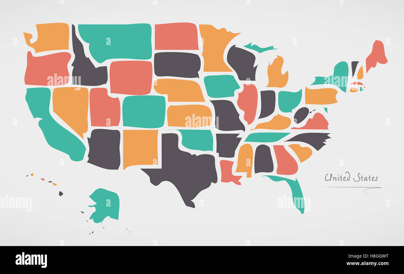 USA Map avec les formes rondes modernes Banque D'Images