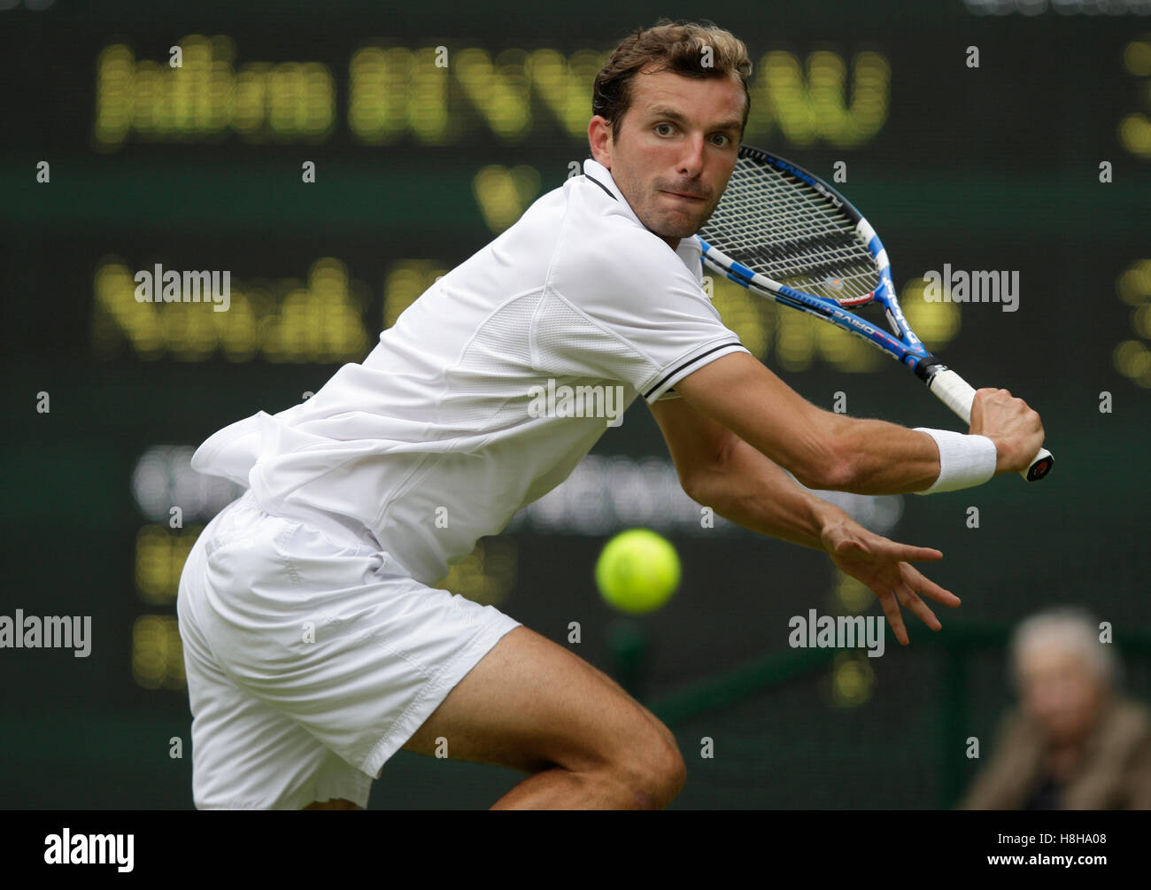 Julien Benneteau, France, revers, tennis, l'ITF tournoi du Grand Chelem, Wimbledon 2009, Grande-Bretagne, Europe Banque D'Images