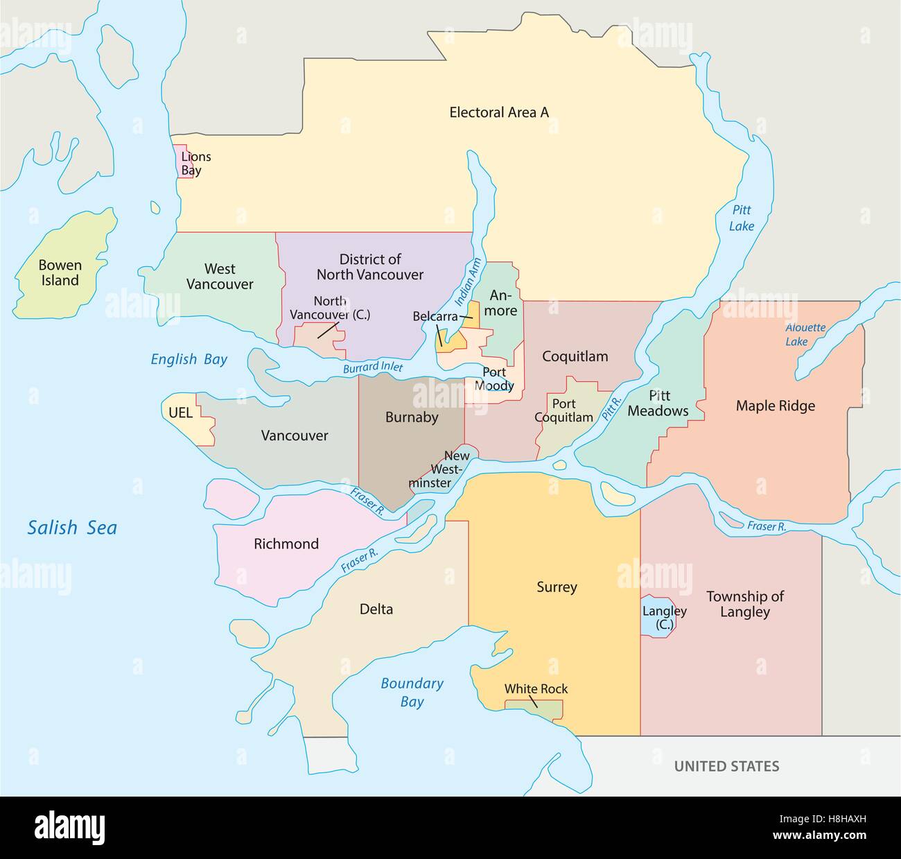 carte-de-metro-vancouver-image-vectorielle-stock-alamy