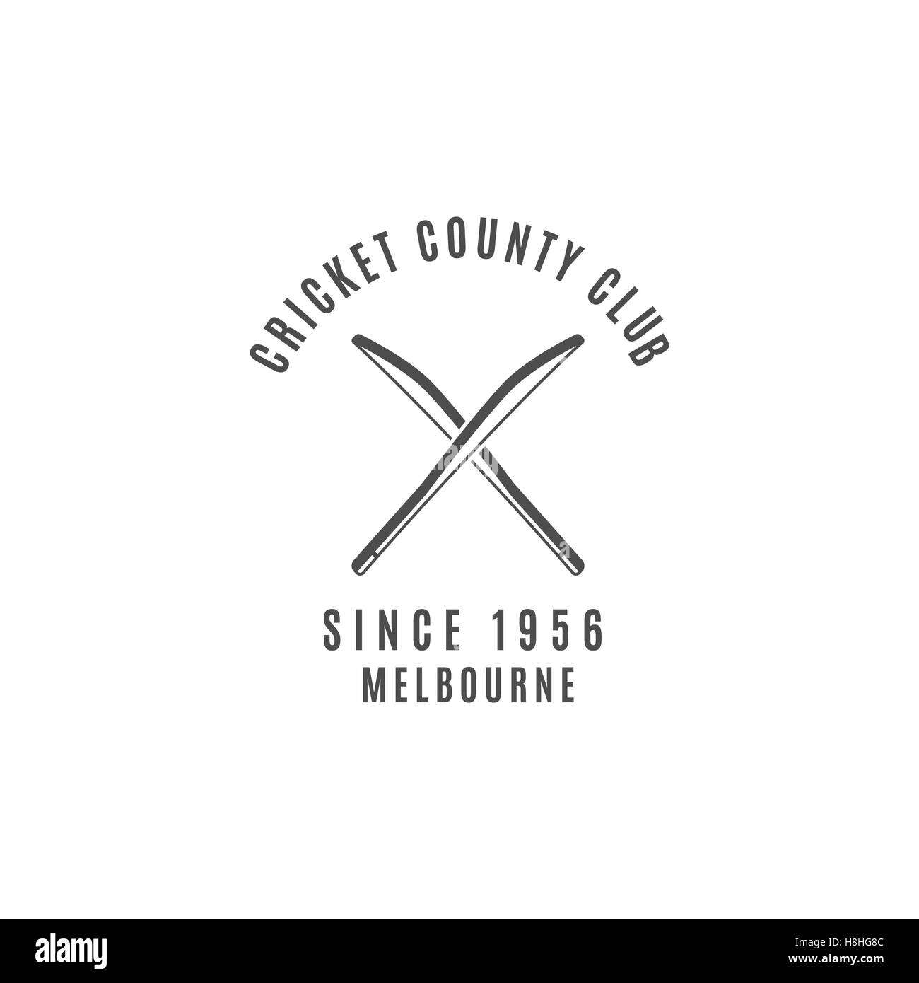 L'emblème du club de cricket et des éléments de conception. logo . badge. Sports symboles avec les engins, les équipements. A utiliser pour internet , tee ou impression sur t-shirt. Monochrome Banque D'Images