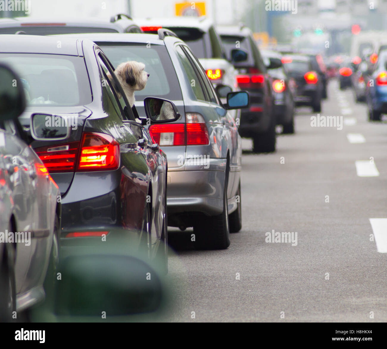 Les voitures sur l'autoroute en embouteillage Banque D'Images