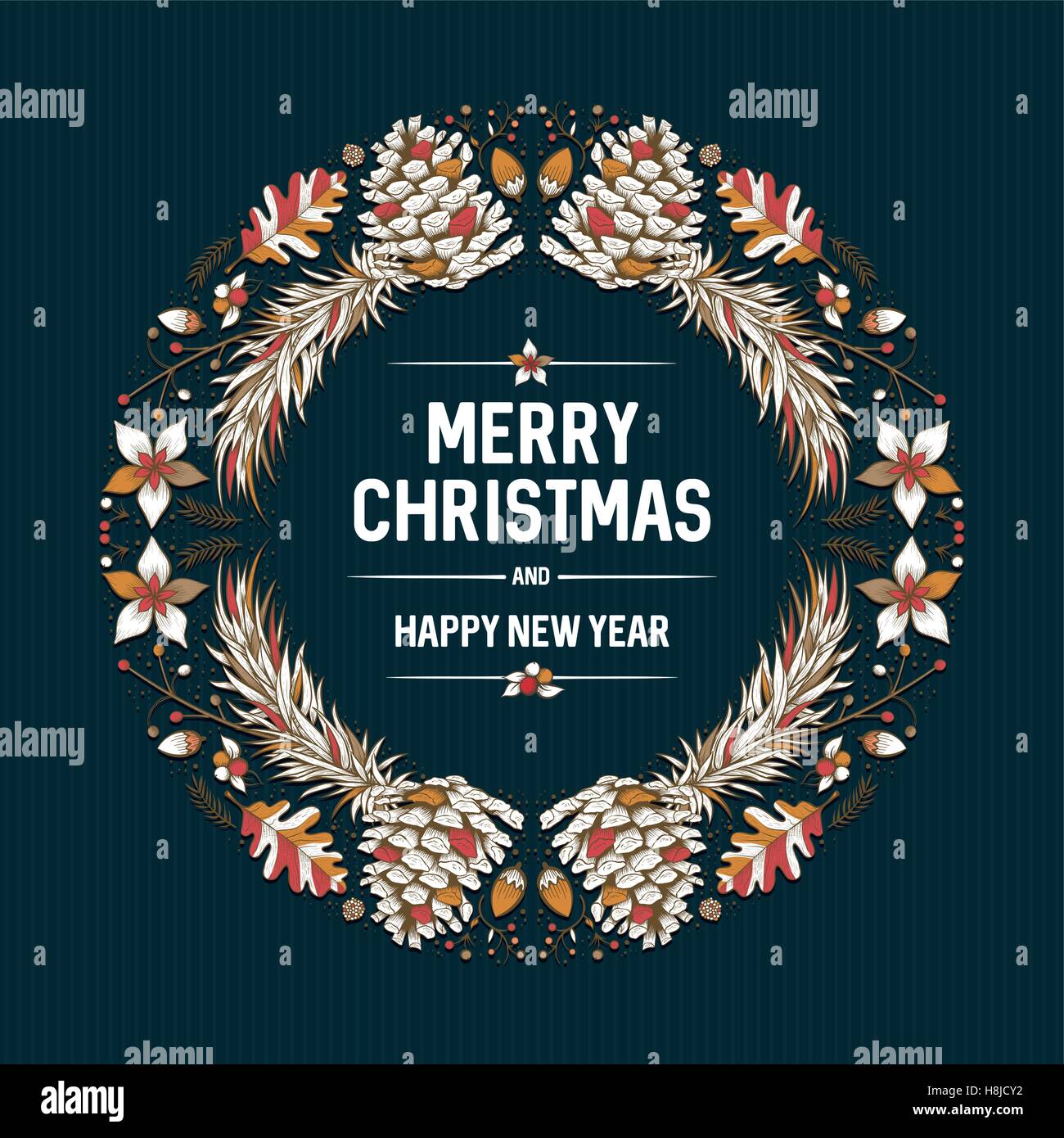 Cadre de Noël ronde vecteur dessiné à la main avec des éléments naturels de l'hiver. Carte de vœux de Noël. Illustration de Vecteur