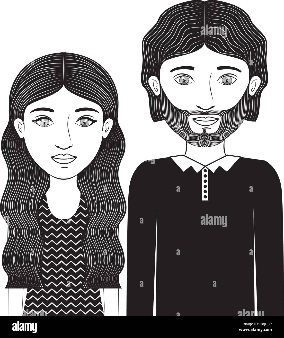 Silhouette couple adolescent avec les cheveux ondulés et sa barbe vector illustration Illustration de Vecteur