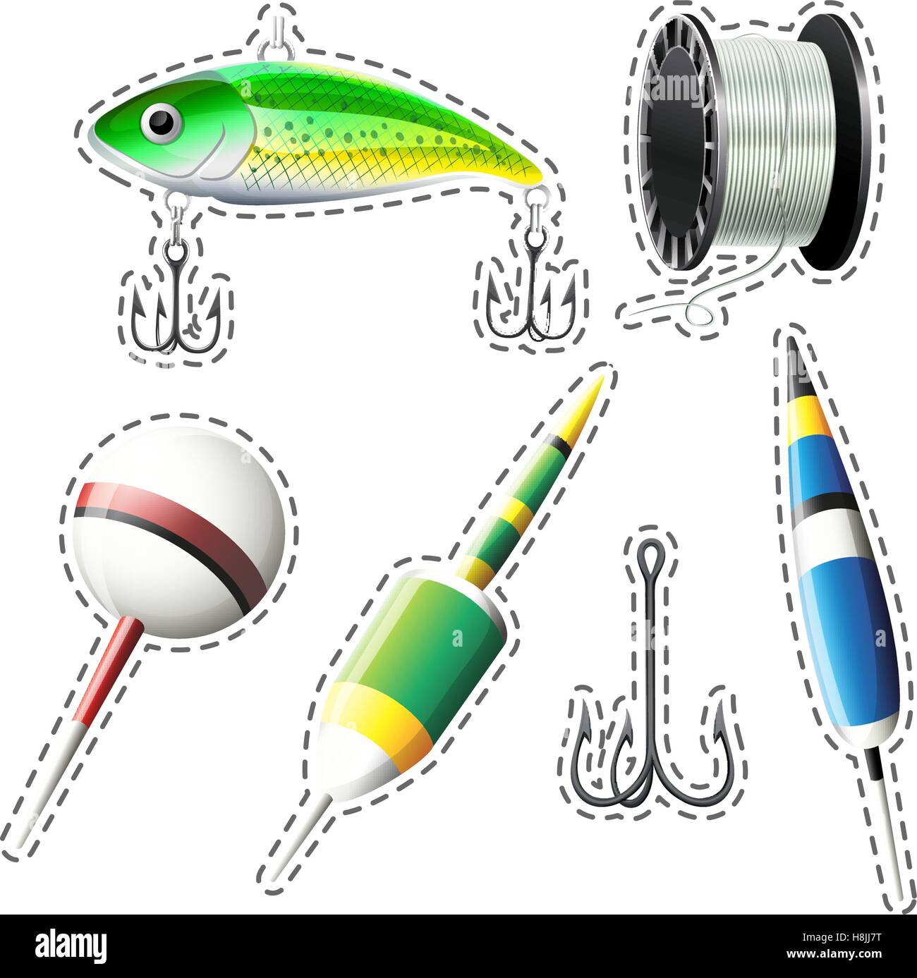 Jeu de pêche avec des hameçons et illustration de chaîne Illustration de Vecteur