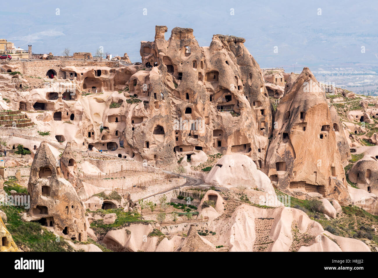 Château d'Uchisar en Cappadoce, Turquie. Banque D'Images