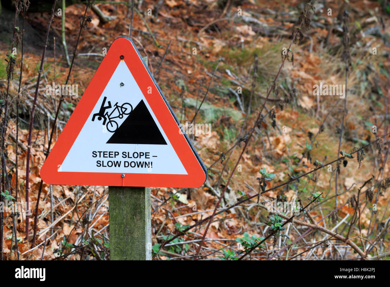 Pente raide cycliste ralentir triangle warning sign Banque D'Images