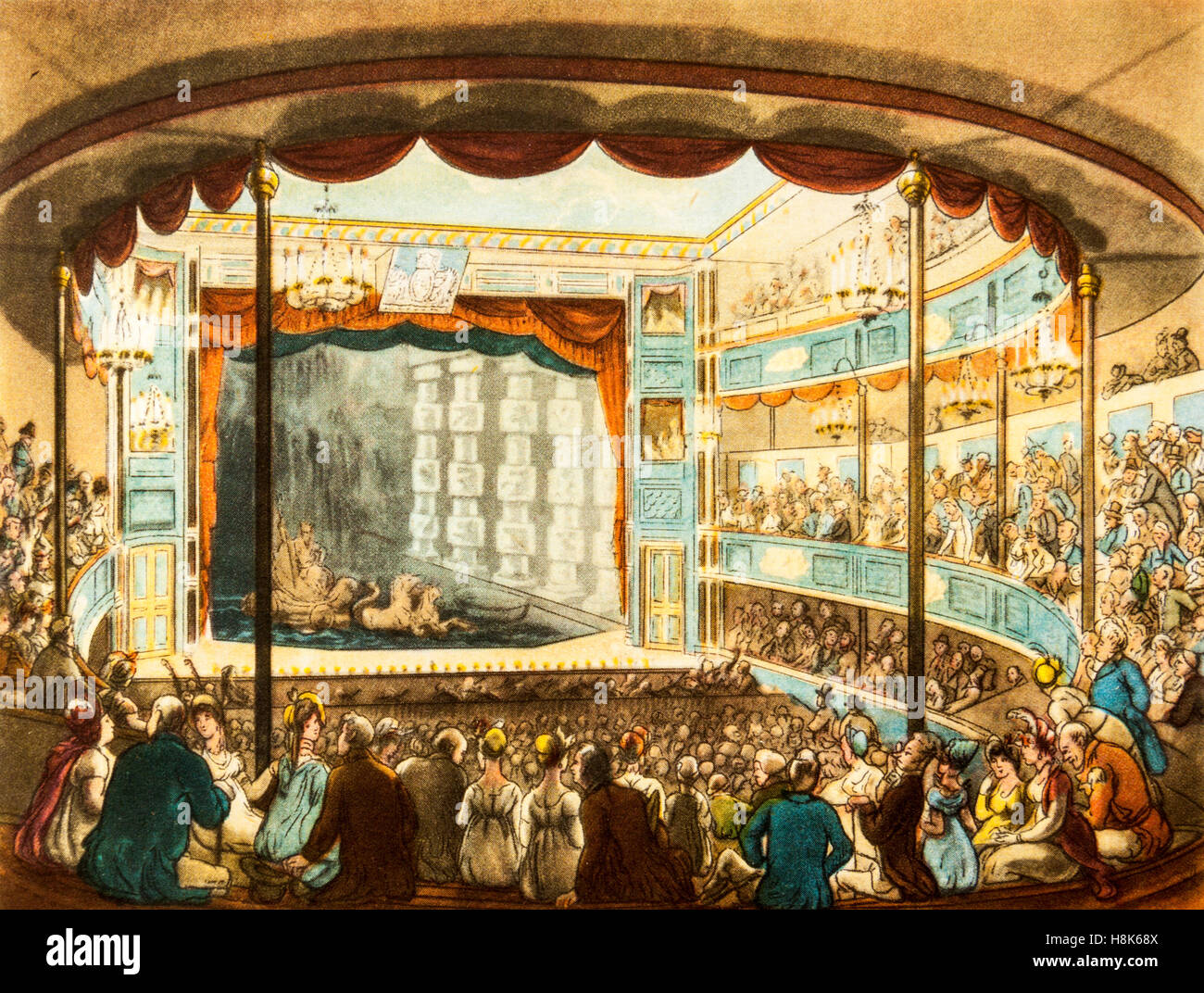 Sadler's Wells Theatre à temps géorgiens (1714-1830), une gravure de couleur à partir de 'Le microcosme de Londres' (1943) Banque D'Images