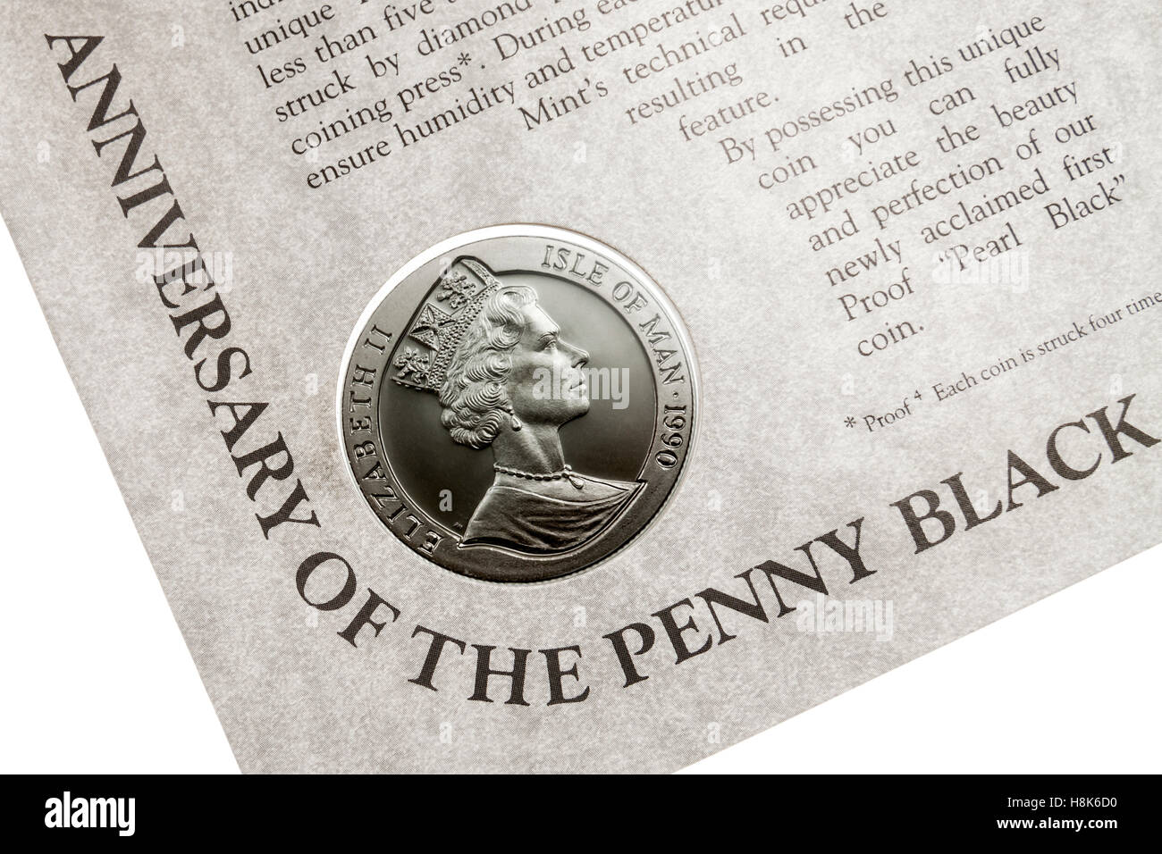 'Perle Noire' pièces émises par la Pobjoy Mint en 1990 pour commémorer le 150e anniversaire de le Penny black stamp Banque D'Images