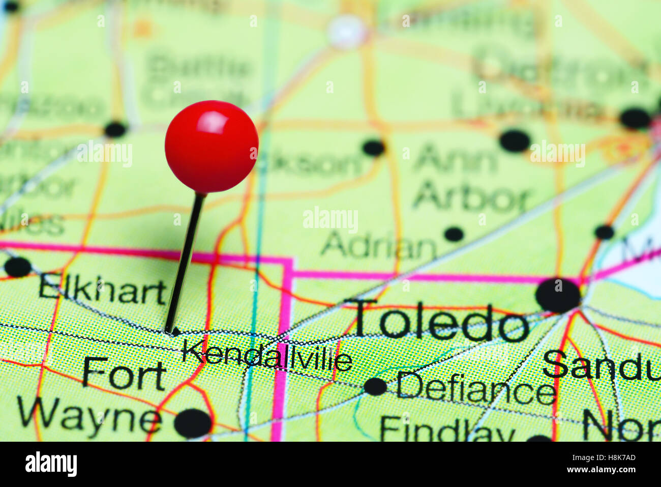 Kendallville coincé sur une carte de l'Indiana, USA Banque D'Images