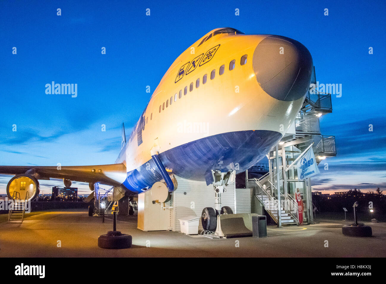 Stockholm Arlanda, Suède, le Jumbo - Séjour (Jumbohostel), une auberge de jeunesse qui est un ancien avion de Boeing 747. Il est situé à th Banque D'Images