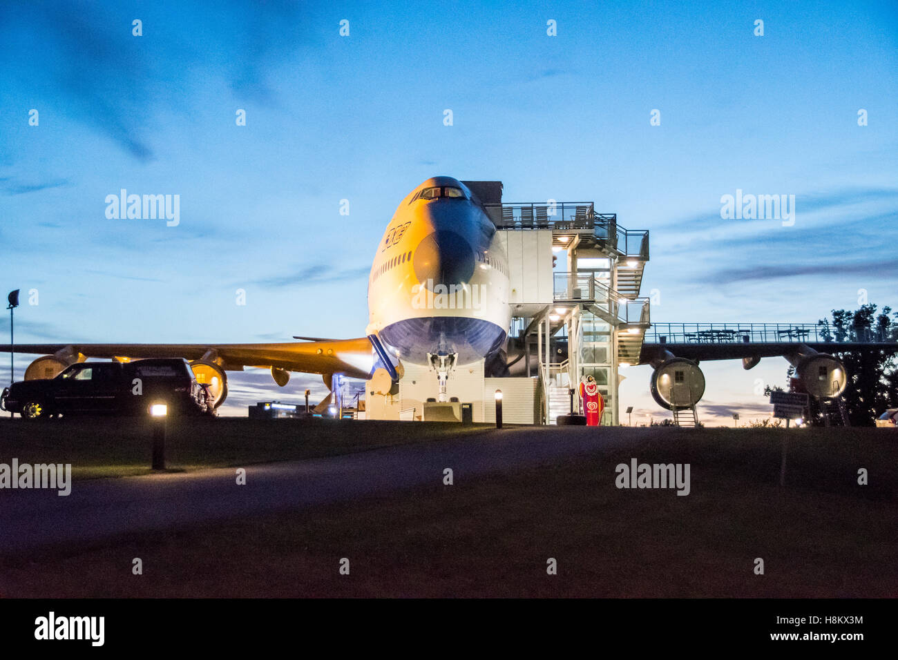Stockholm Arlanda, Suède, le Jumbo - Séjour (Jumbohostel), une auberge de jeunesse qui est un ancien avion de Boeing 747. Il est situé à th Banque D'Images
