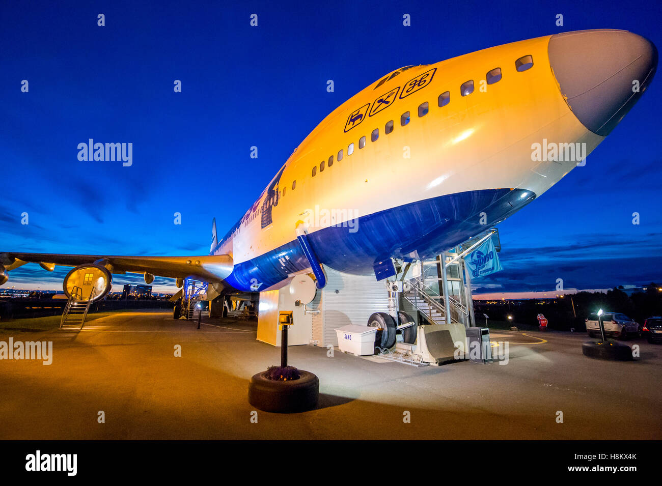 Stockholm Arlanda, Suède, le Jumbo - Séjour (Jumbohostel), une auberge de jeunesse qui est un ancien avion de Boeing 747. Il est situé à th Banque D'Images