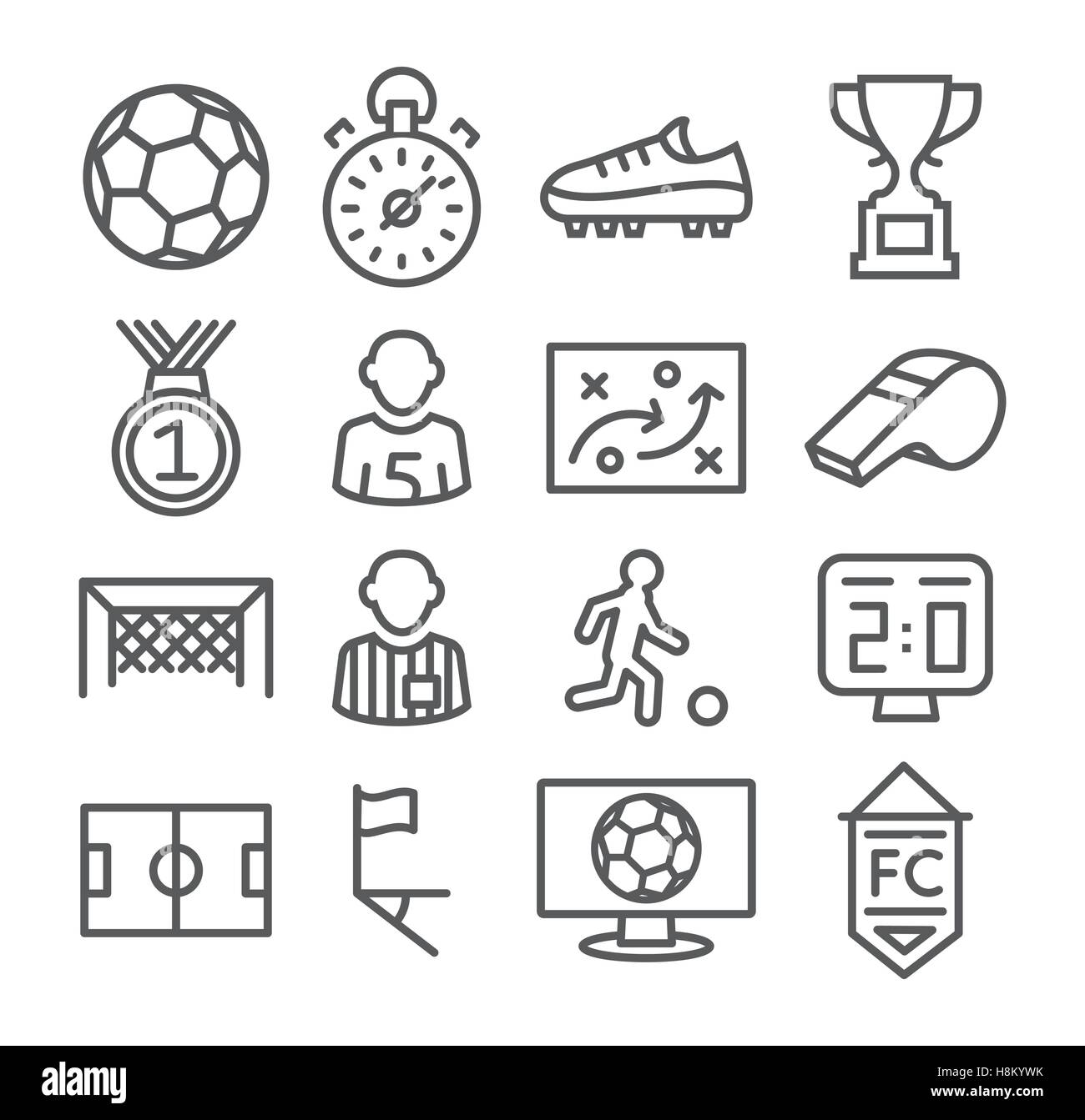 Icônes de ligne de soccer Illustration de Vecteur