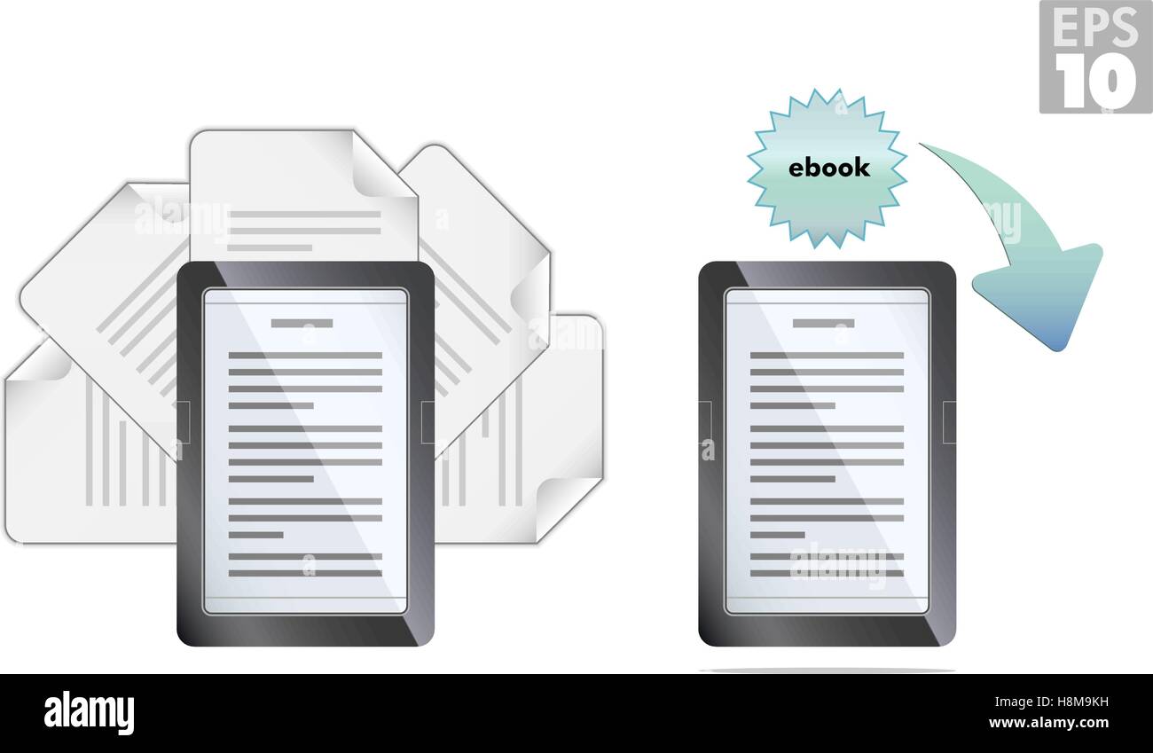 Ebook Reader avec pages et télécharger des icônes Illustration de Vecteur