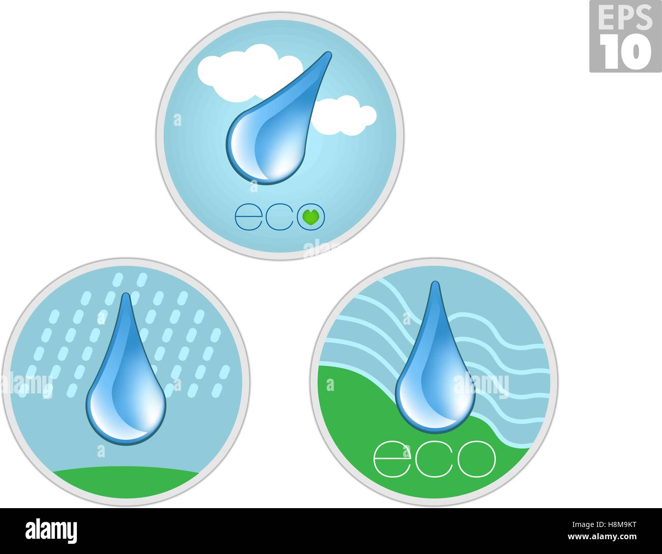 Les icônes de l'eau respectueuse de l'environnement, de l'eau baisse, environnement vert Illustration de Vecteur