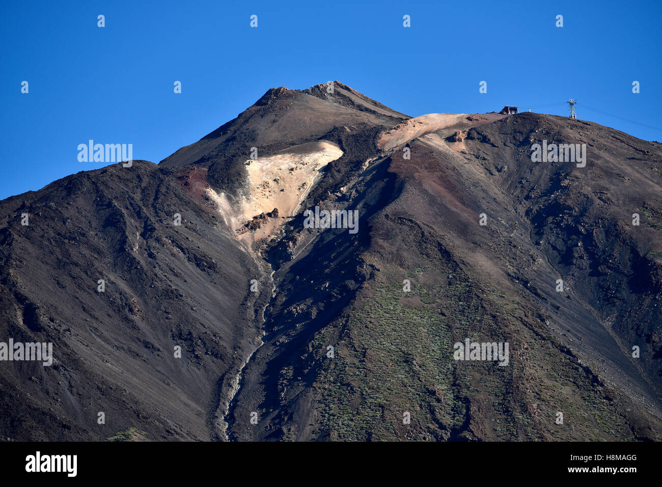 Les dépôts de soufre et du téléphérique du mont Teide, Pico del Teide, le Mont Teide, Teleferico, Parc National du Teide, Tenerife Banque D'Images