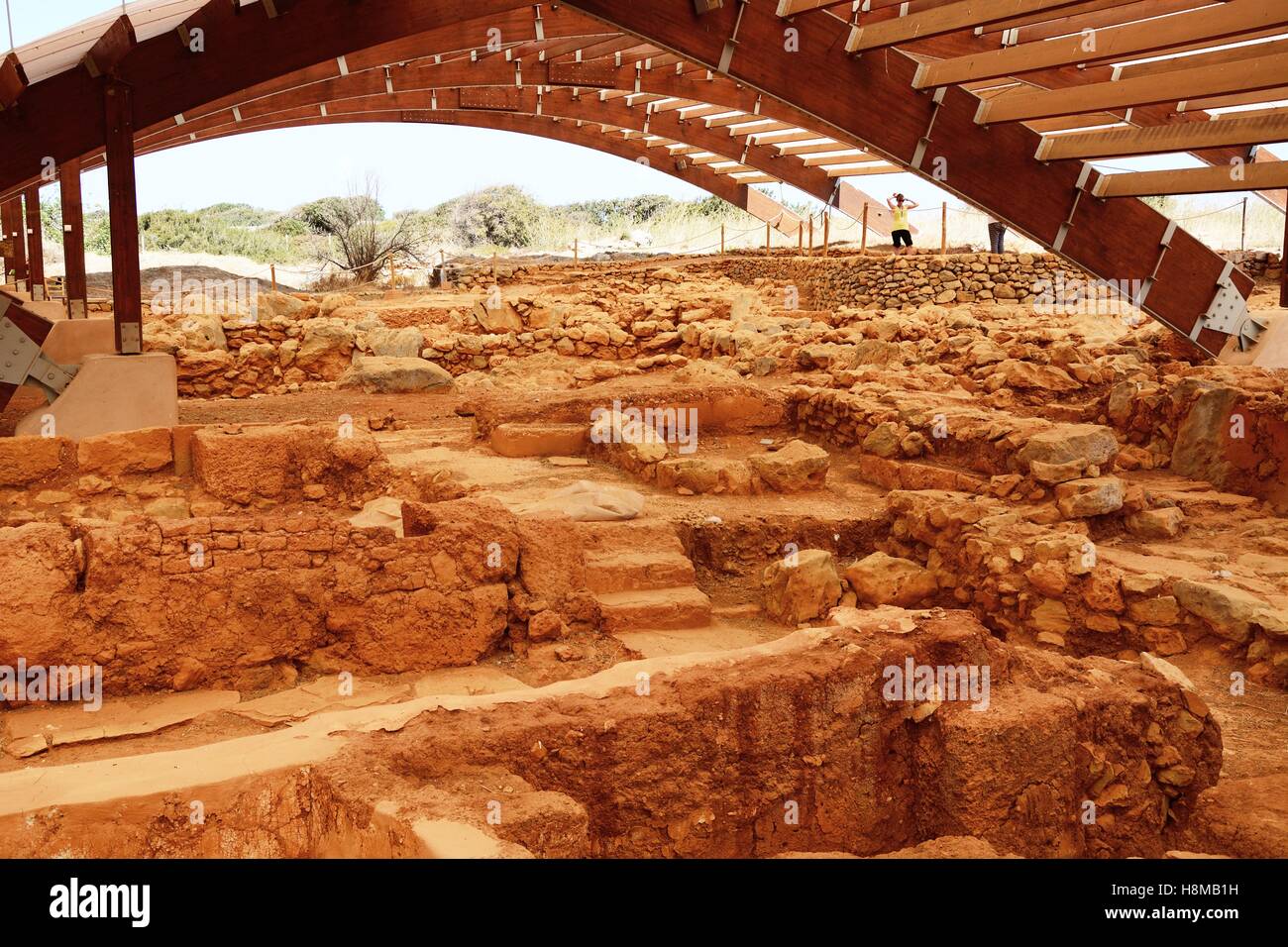 Bâtiments anciens dans le site archéologique des ruines minoennes Malia, Malia, Crète, Grèce, Europe. Banque D'Images