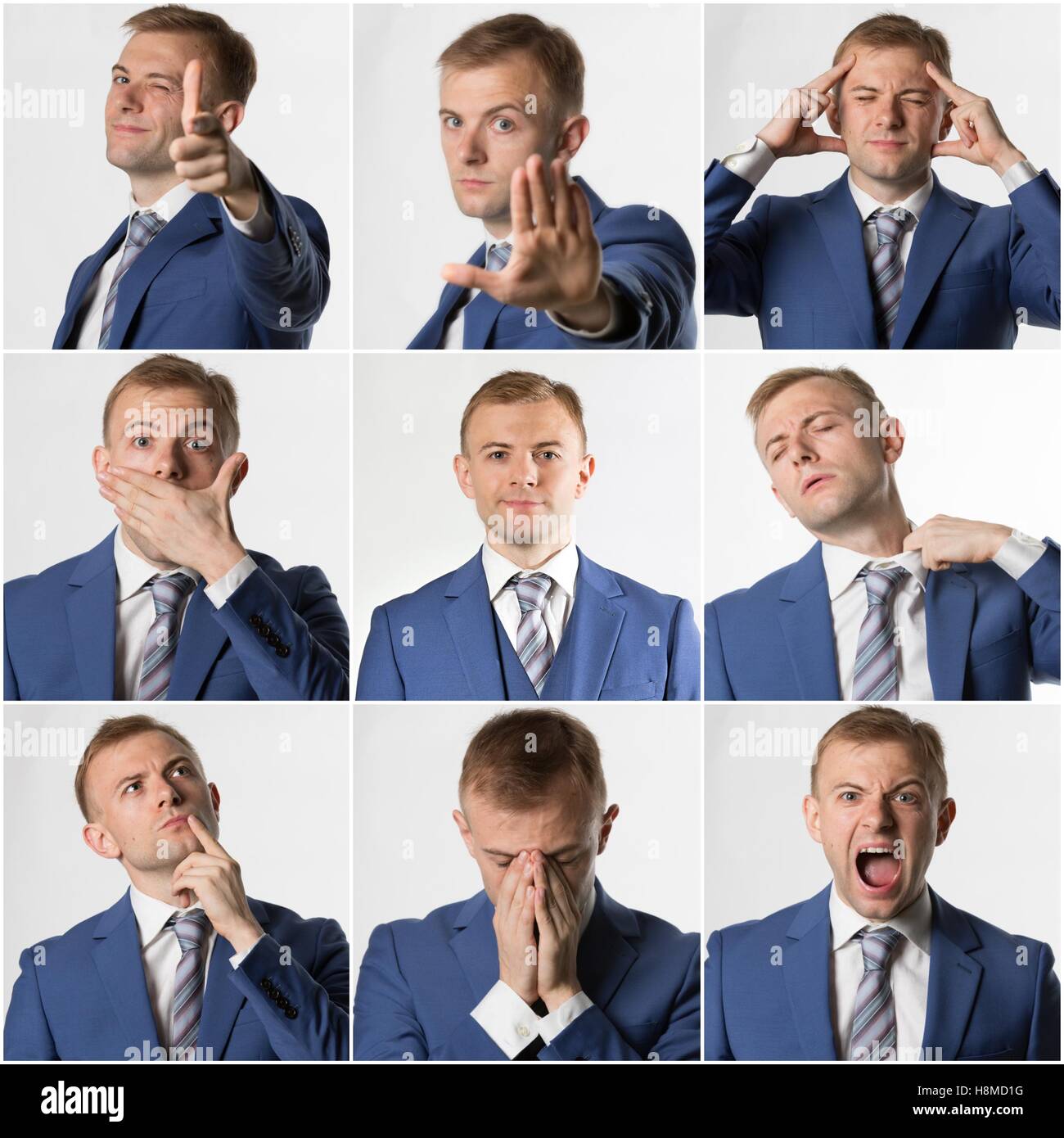 Collage de différentes poses et expressions d'affaires Banque D'Images