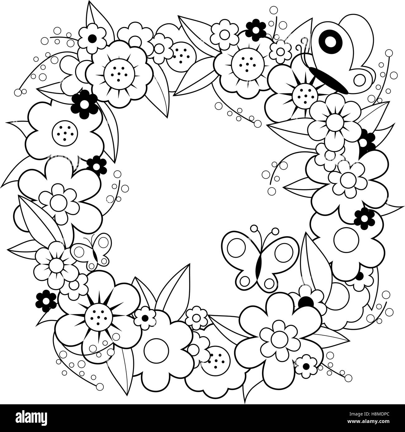 Couronne de fleurs page de coloriage Image Vectorielle Stock - Alamy