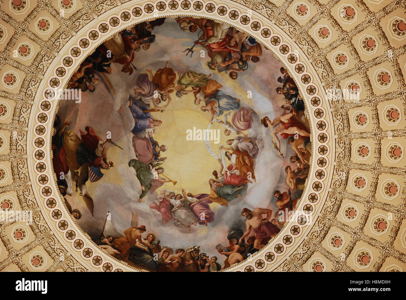 L'apothéose de Washington, la fresque sur le plafond de l'United States Capiotol Dome a été créé par Constantino Brumidi. Banque D'Images