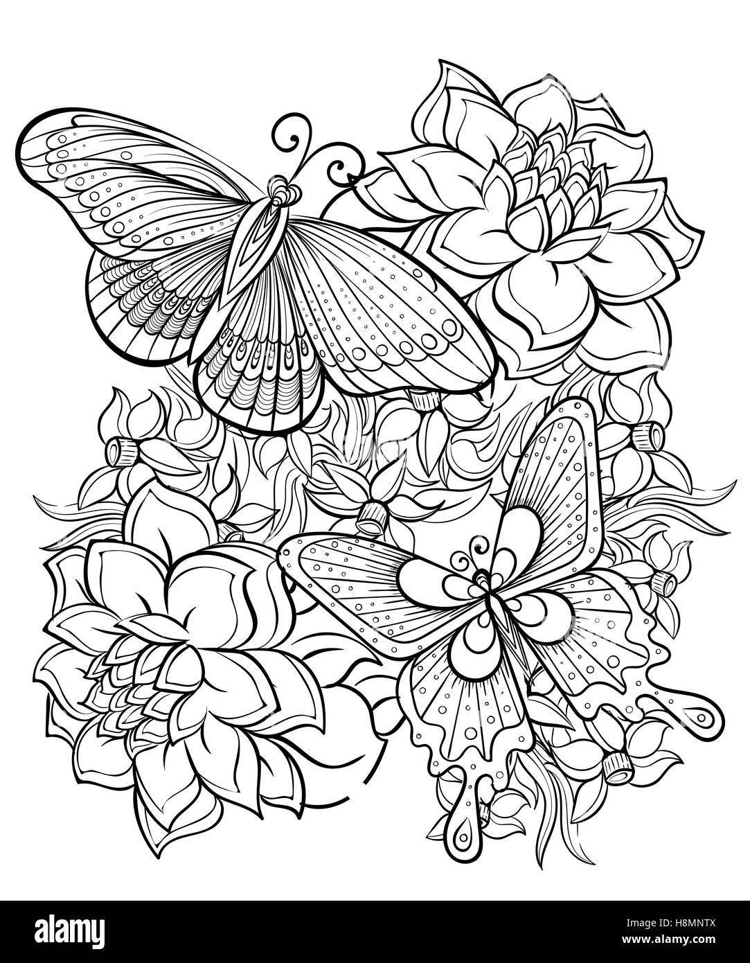 Modèle d'encre à la main. Livre de coloriage pour adulte Banque D