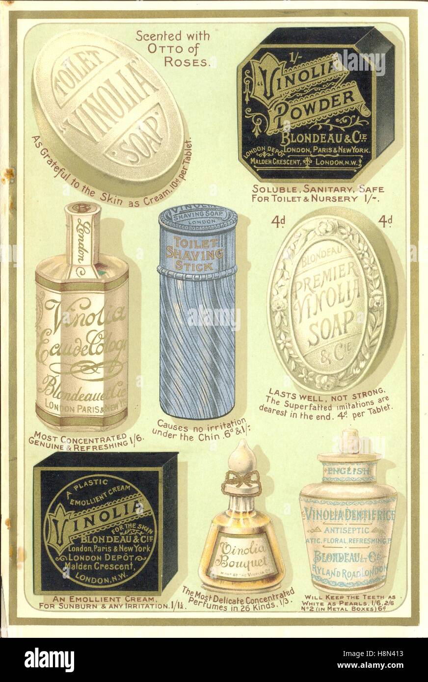 Pour insérer la publicité Vinolia y compris les produits de rasage sans  parfum, savon, stick, poudre, Eau de cologne Photo Stock - Alamy
