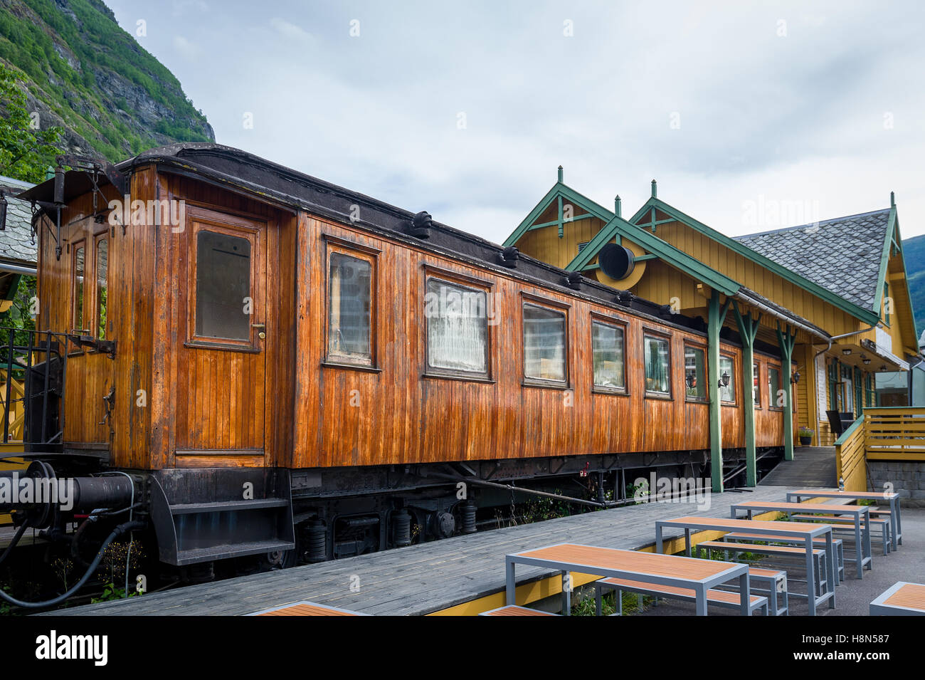 En train rétro Flam, la Norvège. Banque D'Images