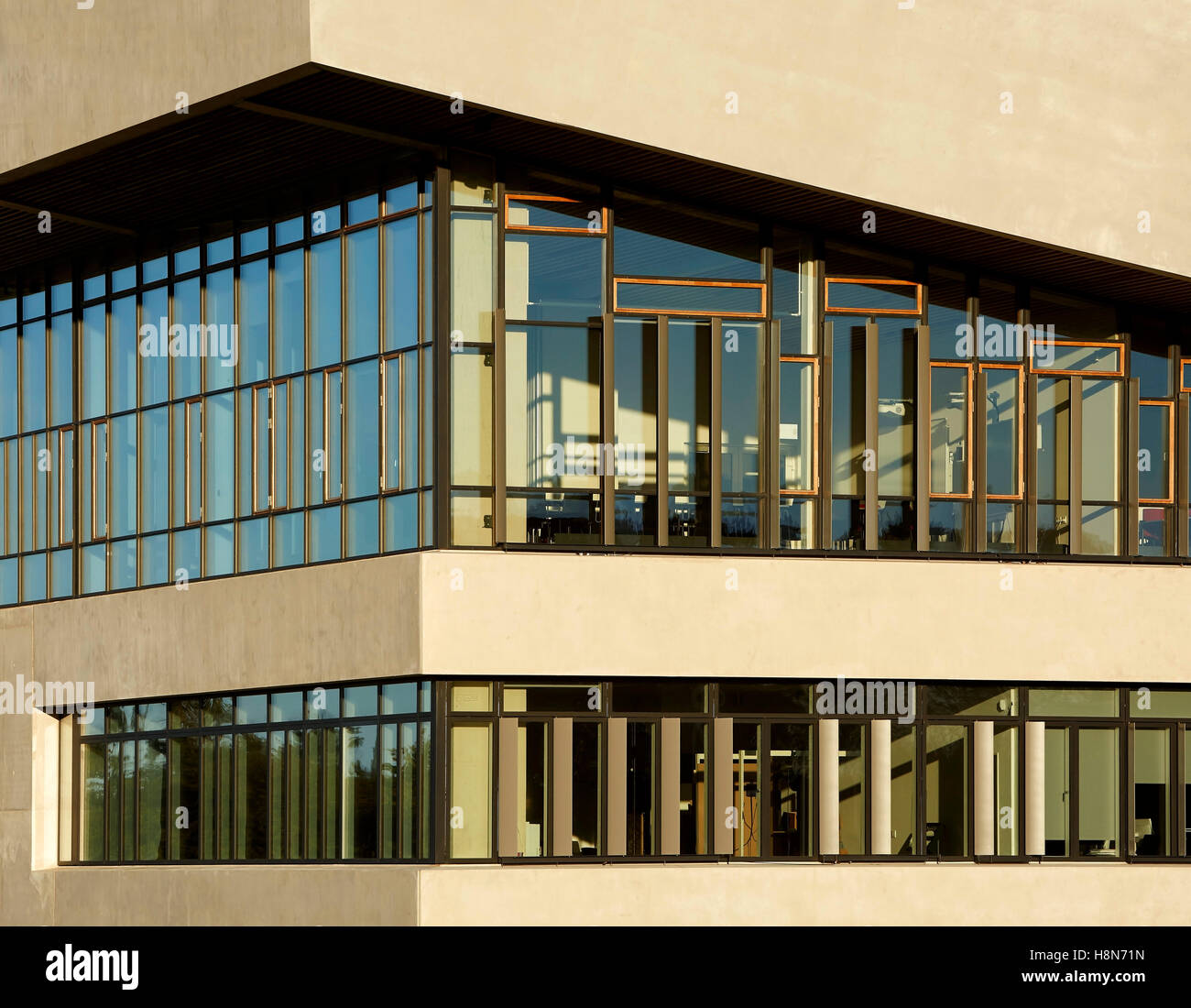 Détail de béton et de vitrage. Musée Moesgaard, Aarhus, Danemark. Architecte : Henning Larsen, 2015. Banque D'Images