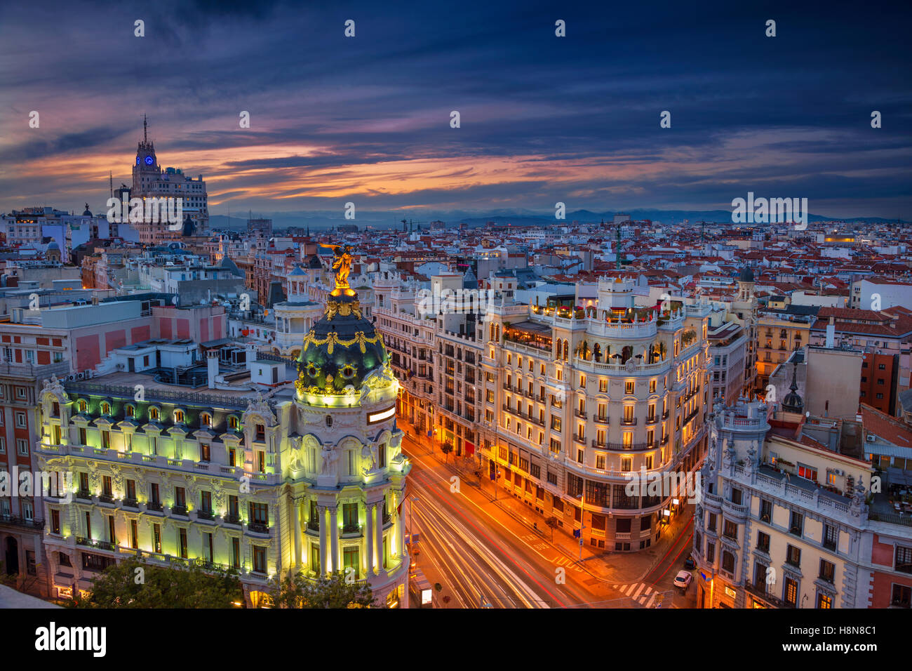 Madrid. Cityscape image de Madrid, Espagne au coucher du soleil. Banque D'Images