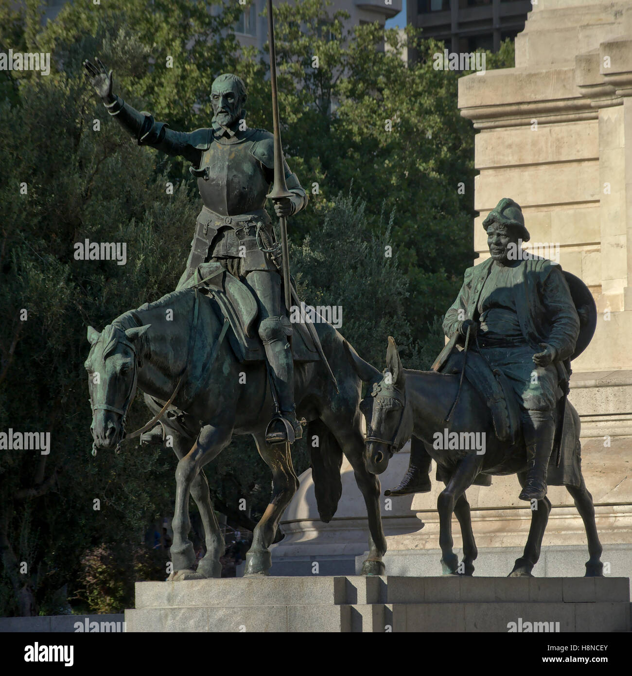 Statue de Don Quichote, détail de monument à Miguel de Cervantes Saavedra, madrid monument Banque D'Images