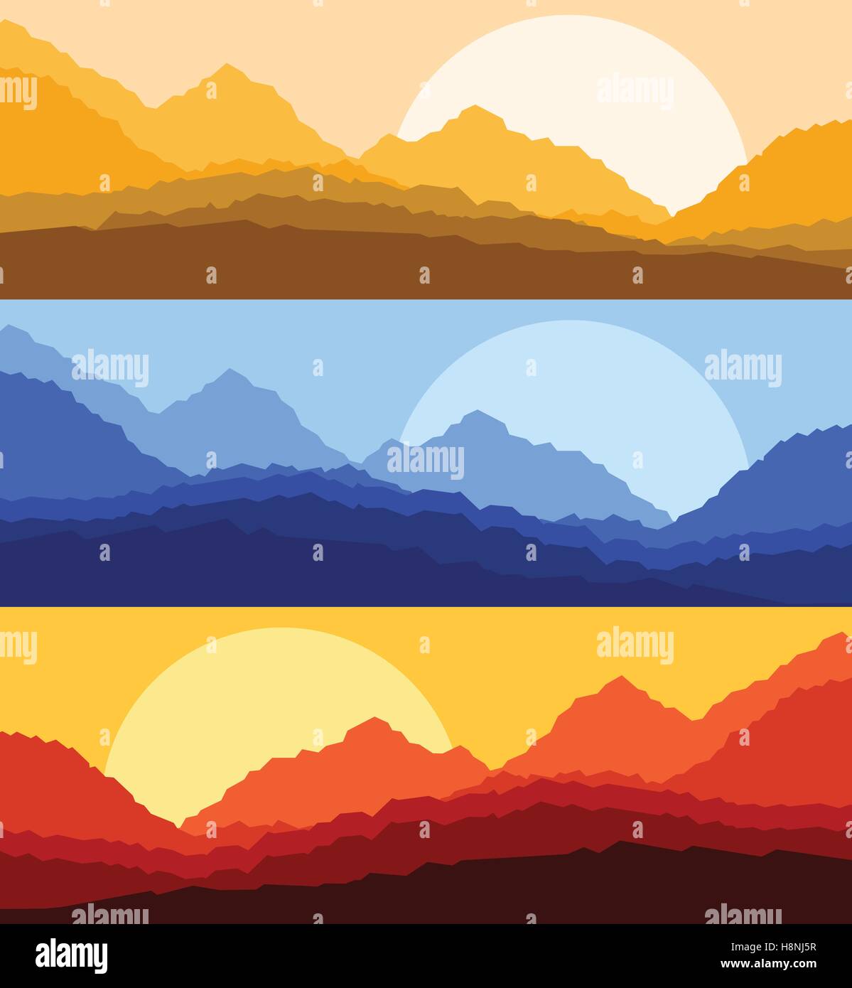 Le coucher et le lever du soleil du désert fond vecteur paysage Illustration de Vecteur