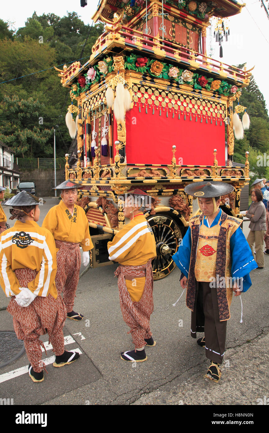 Le Japon, Gifu, Takayama, festival, procession, float, yatai, personnes, Banque D'Images