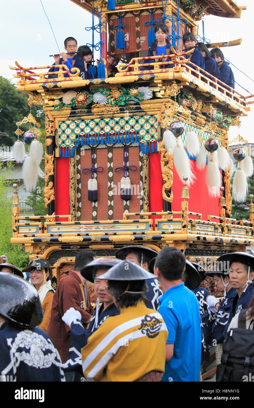 Le Japon, Gifu, Takayama, festival, procession, float, yatai, personnes, Banque D'Images