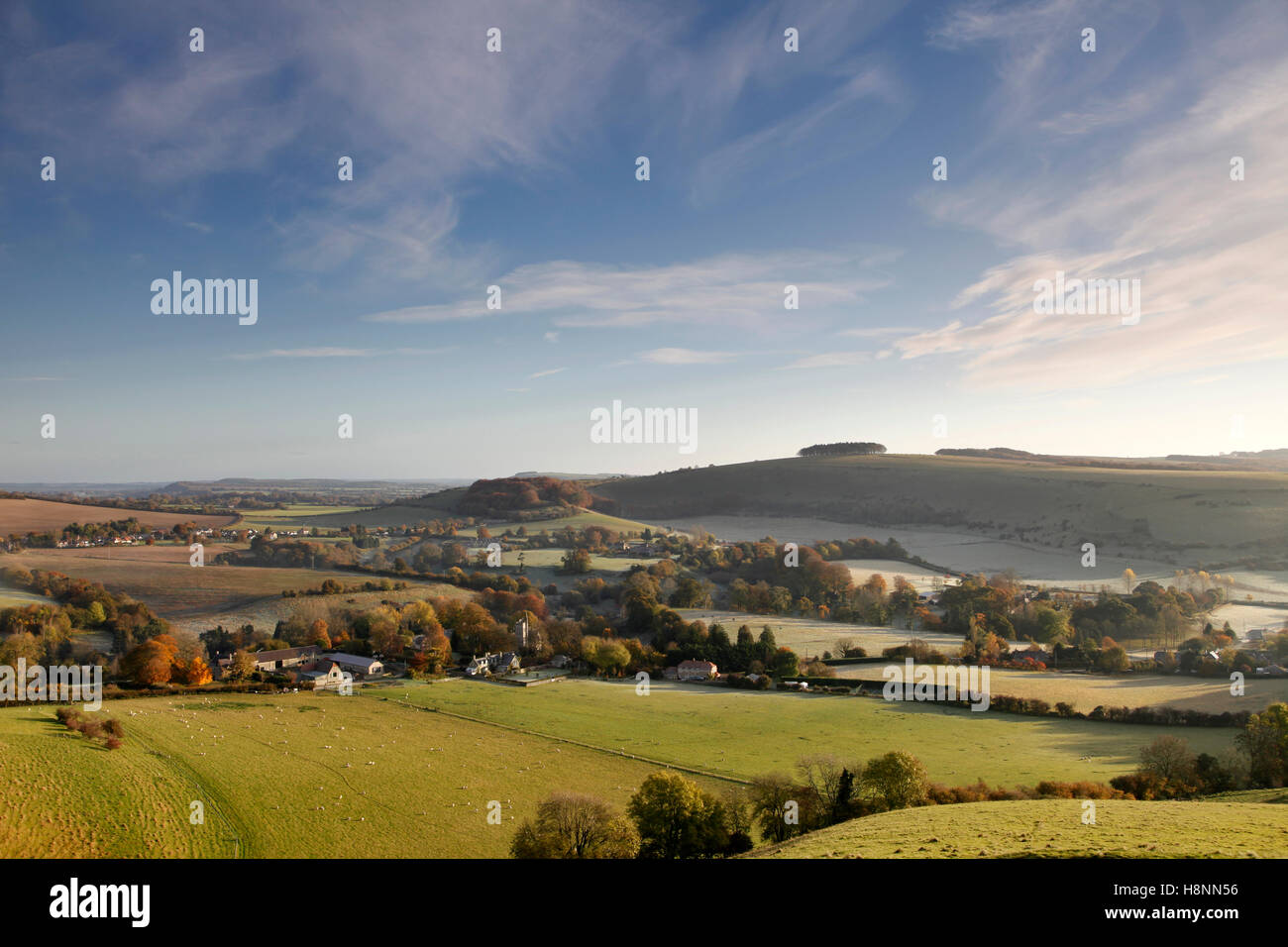 Une vue de City Gate Abbas et Cann commun de City Gate Hill, près de Shaftesbury, dans le Dorset, Angleterre. Banque D'Images