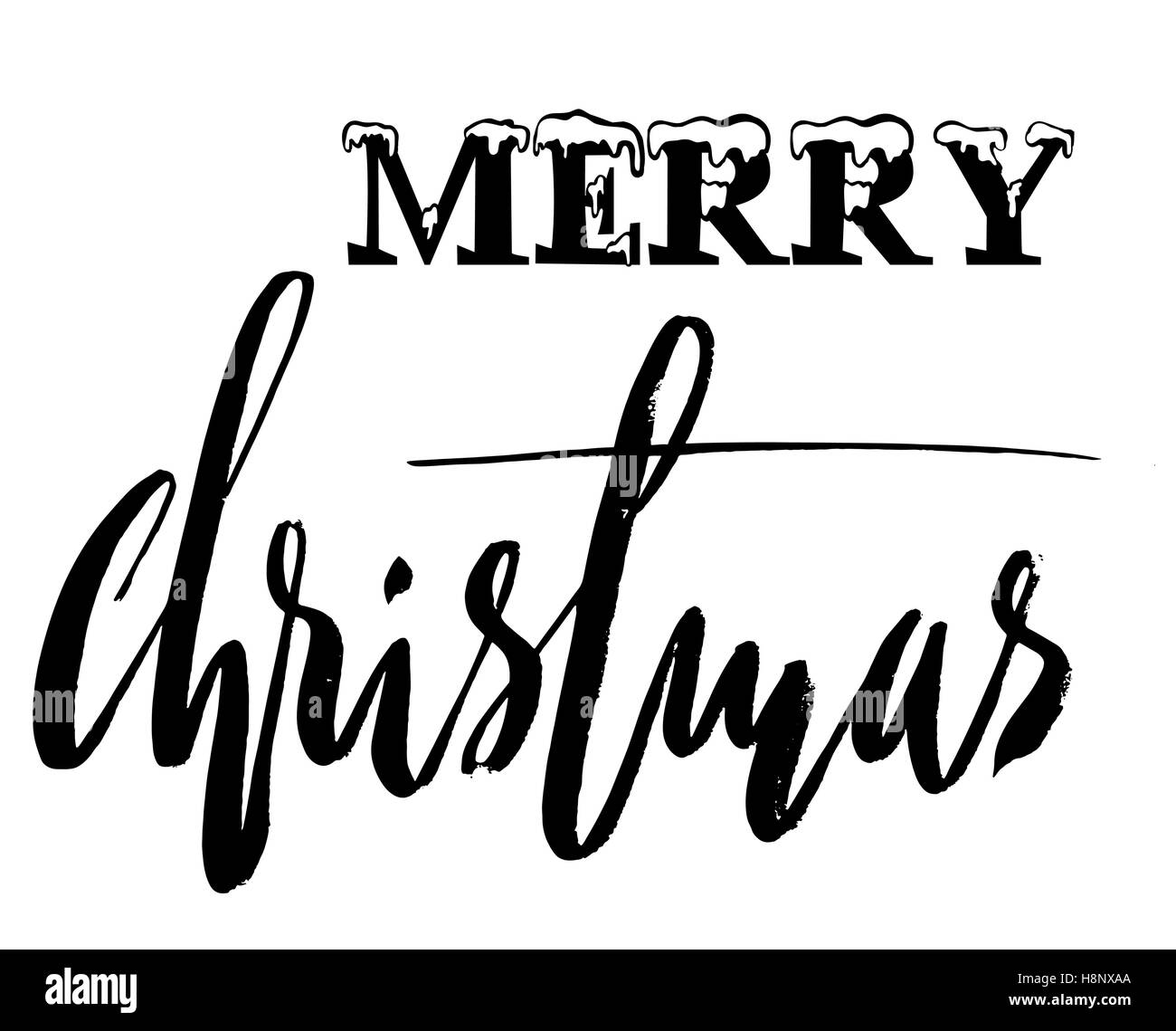 Classic design lettrage pour une carte de vœux de Noël. Vector illustration noir et blanc Illustration de Vecteur