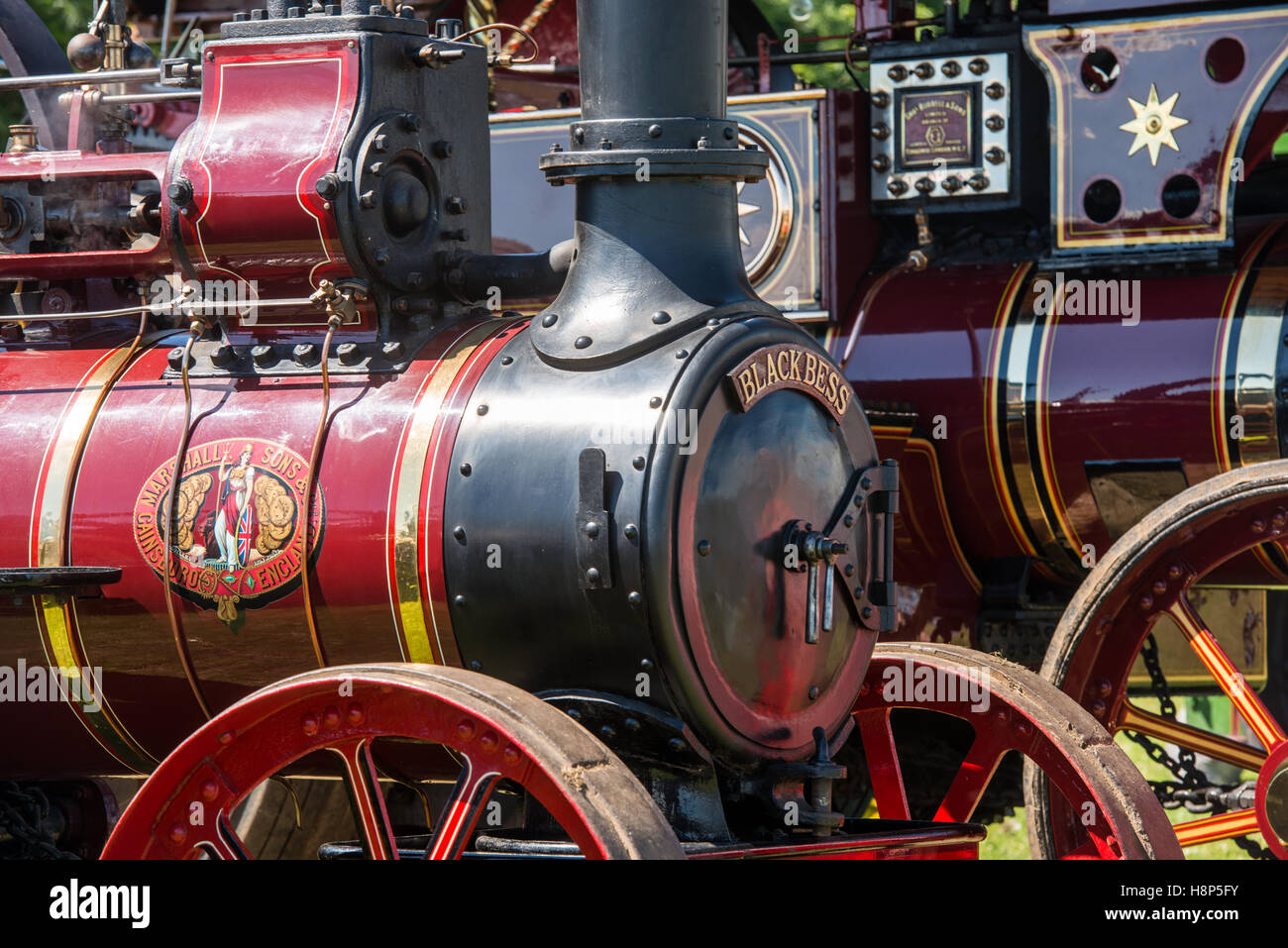 L'Angleterre, dans le Yorkshire - Locomotives présentée à la vapeur, un rallye Masham antiquités pour les vieux tracteurs, voitures, locomotives et Banque D'Images