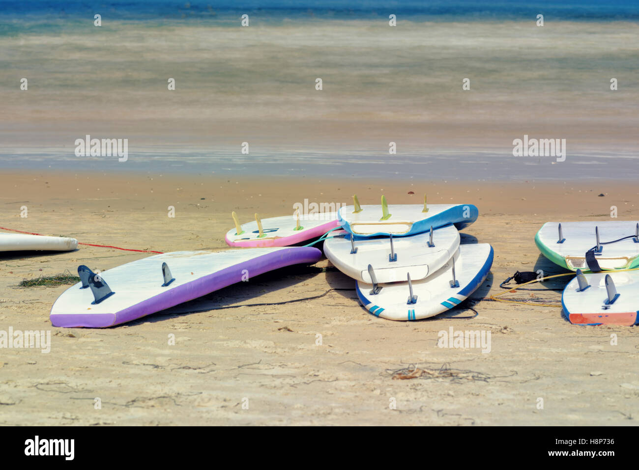 Planches allongé sur une plage. Banque D'Images