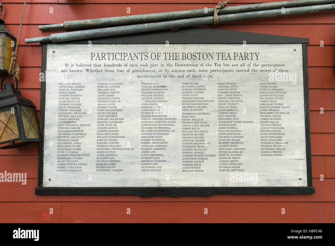 Boston Tea Party Museum. Liste des participants de la Boston Tea Party Banque D'Images